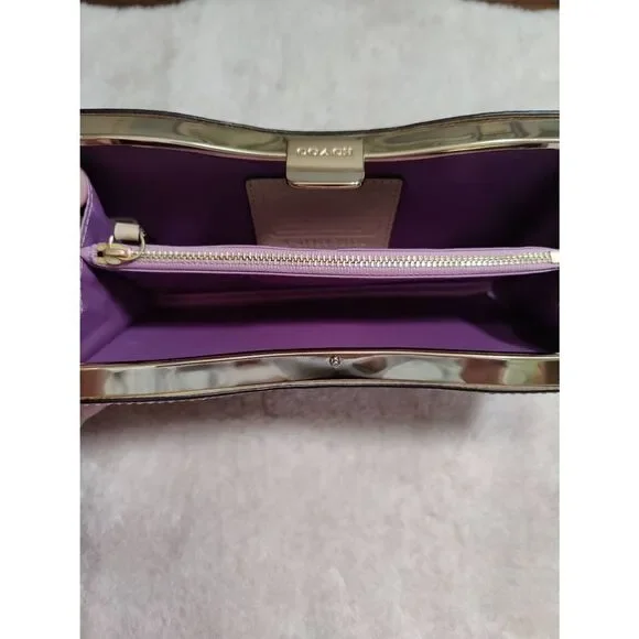 Coach metallic leather, tan, gold-toned clasp clutch, NWOT